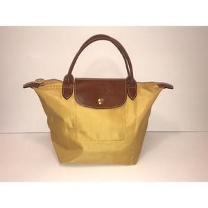 Longchamp Le Pliage Small Top Handle Tote in Sun Gold Canvas